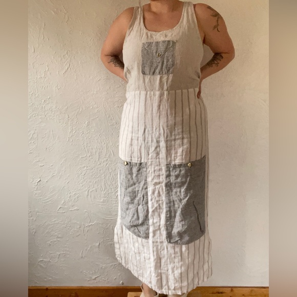 Somewhat Funky by Liz & Jane Racerback 100% Linen Maxi Dress w Pockets Medium - Picture 5 of 14
